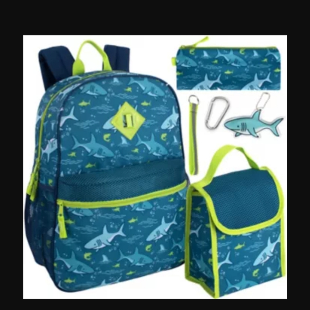 Shark Attack 6 piece backpack set